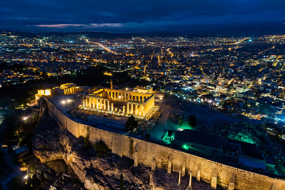 Aerial view of Parthenon and Acropolis in Athens,Greece