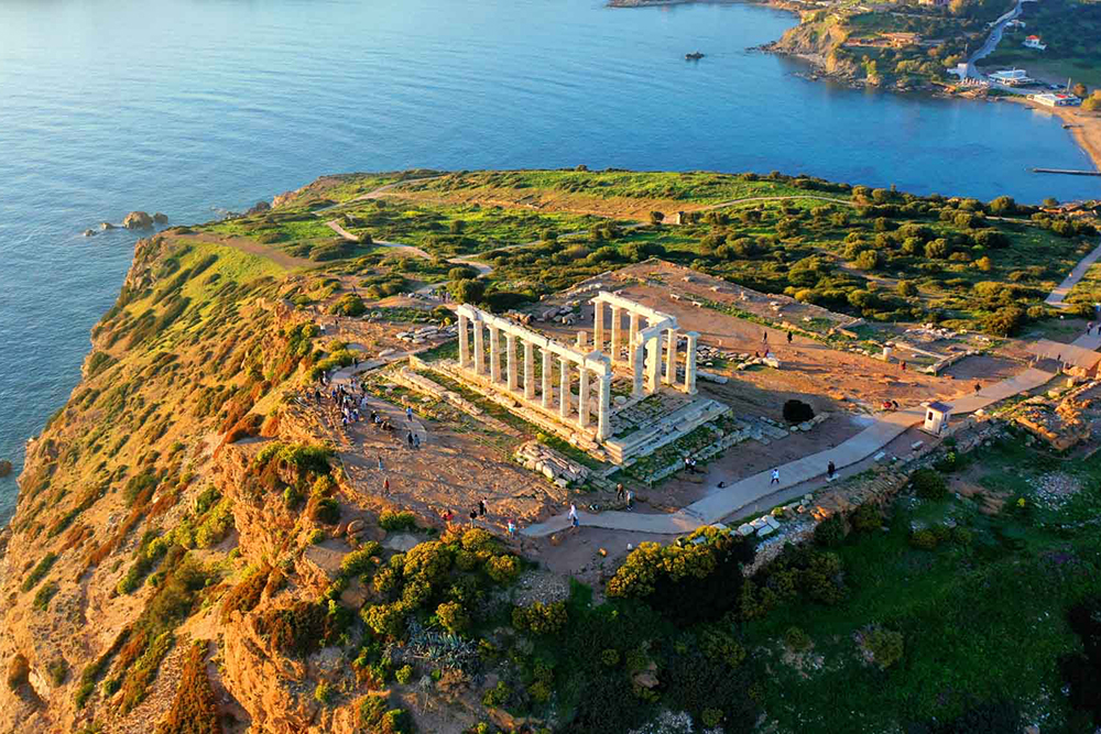 Aerial,Drone,Photo,Of,Archaeological,Site,Of,Cape,Sounio,With